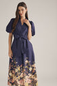 Solid Puff Sleeve Midi Featuring Floral Border