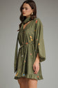 Olive Floral Print Mini with Scarf Neck Detail