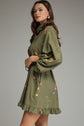 Olive Floral Print Mini with Scarf Neck Detail