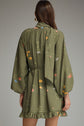 Olive Floral Print Mini with Scarf Neck Detail