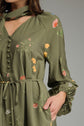 Olive Floral Print Mini with Scarf Neck Detail