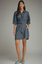 Denim 3/4 Sleeve Mini Dress Featuring Self-Tie Waist