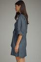 Denim 3/4 Sleeve Mini Dress Featuring Self-Tie Waist