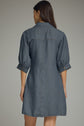 Denim 3/4 Sleeve Mini Dress Featuring Self-Tie Waist