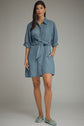 Denim 3/4 Sleeve Mini Dress Featuring Self-Tie Waist