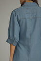 Denim 3/4 Sleeve Mini Dress Featuring Self-Tie Waist