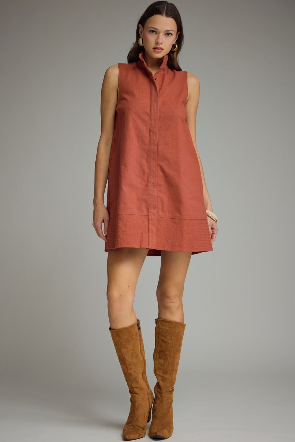 Solid Sleeveless Collared Mini Dress
