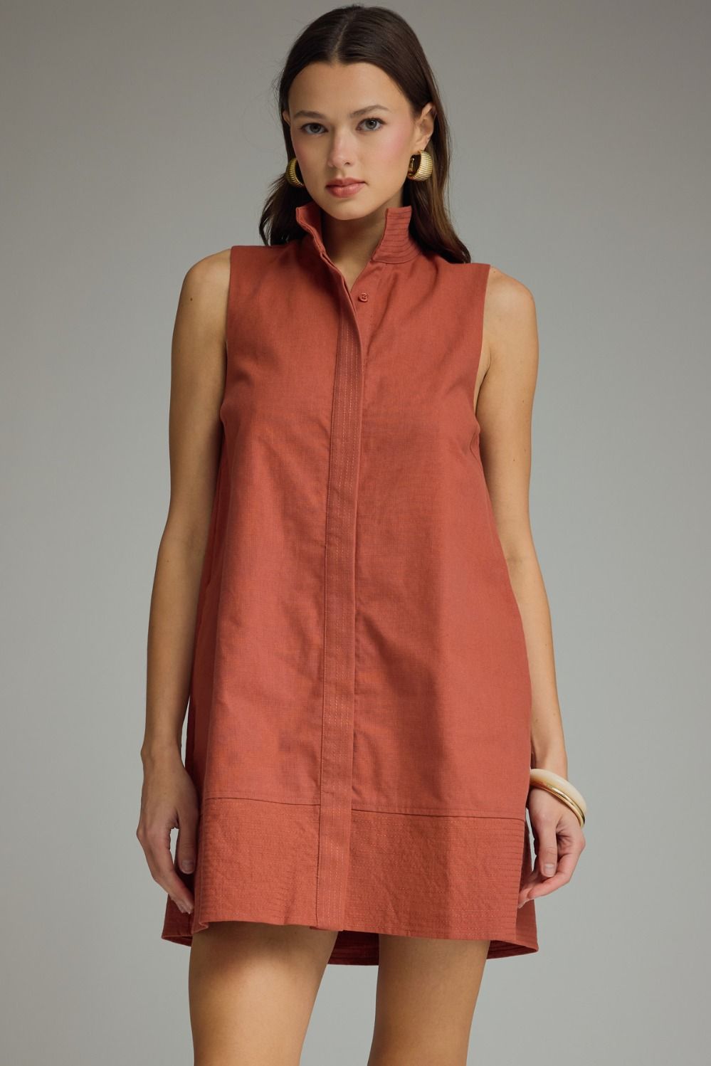 Solid Sleeveless Collared Mini Dress