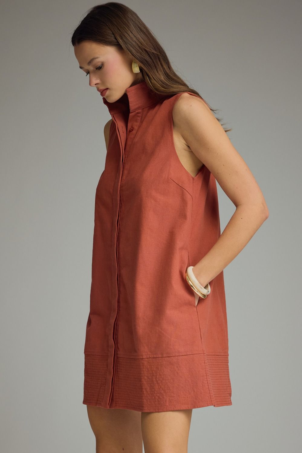 Solid Sleeveless Collared Mini Dress