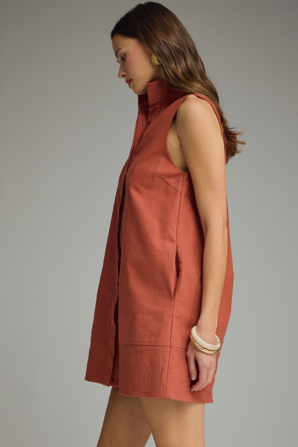 Solid Sleeveless Collared Mini Dress