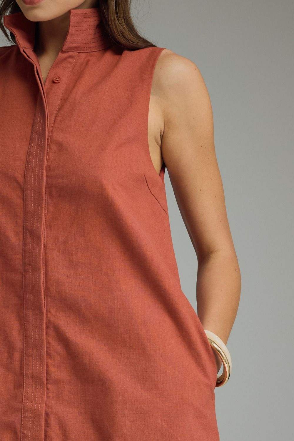 Solid Sleeveless Collared Mini Dress