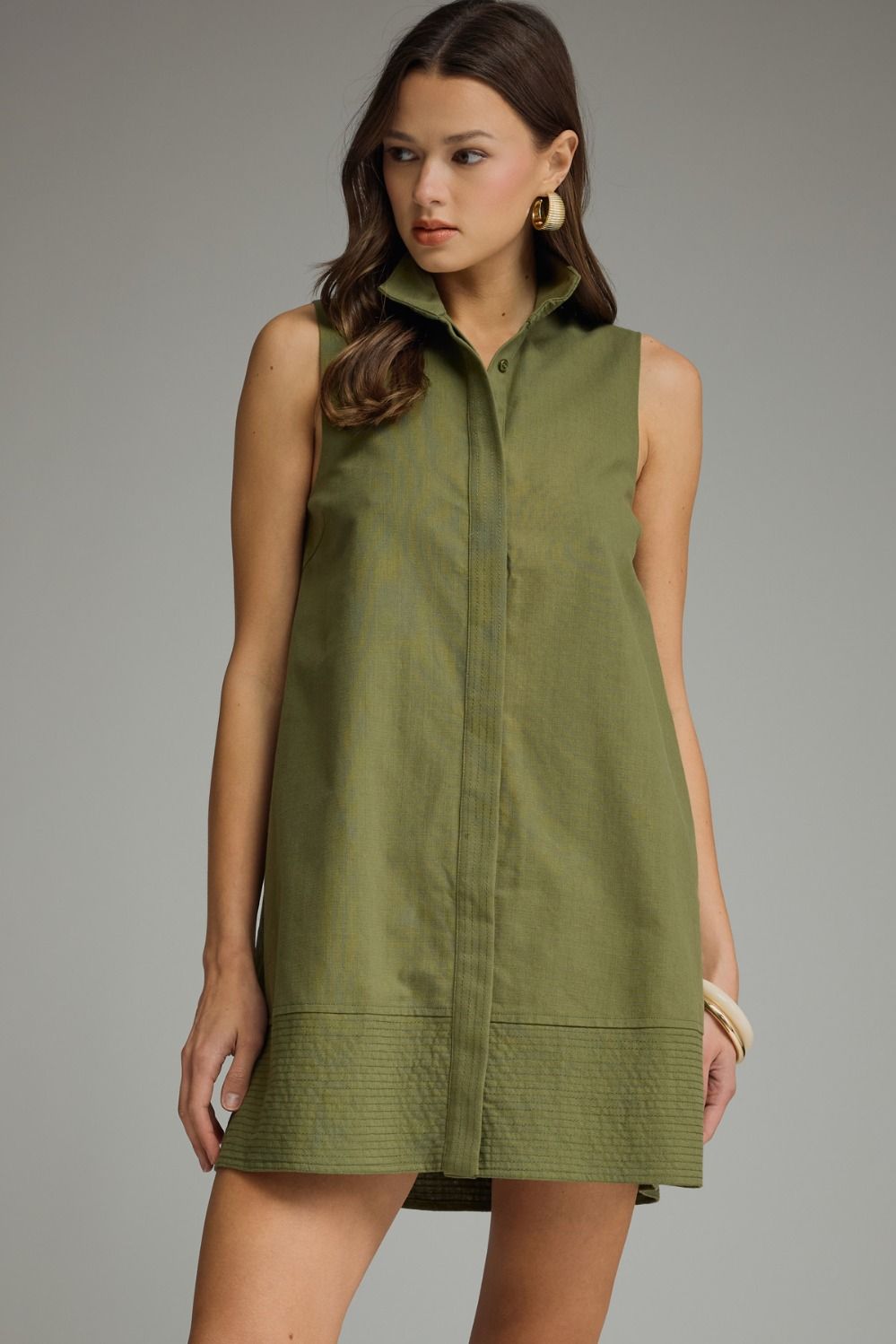 Solid Sleeveless Collared Mini Dress
