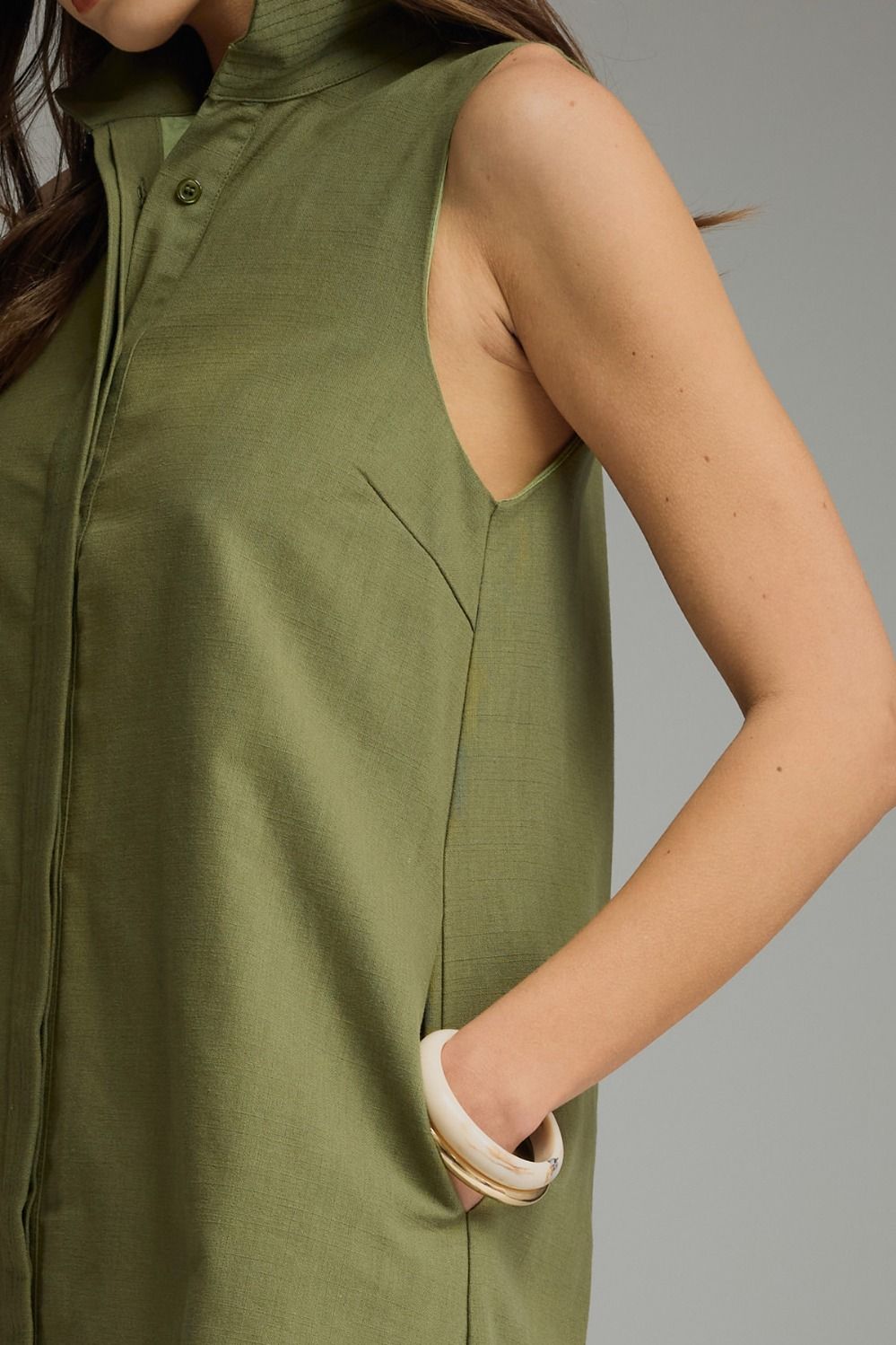 Solid Sleeveless Collared Mini Dress