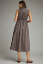 Striped Collared Sleeveless Midi Dress With Waist Tie