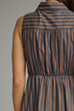 Striped Collared Sleeveless Midi Dress With Waist Tie