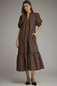 Solid puff sleeve midi with ruffle hem