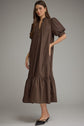 Solid puff sleeve midi with ruffle hem