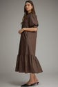 Solid puff sleeve midi with ruffle hem