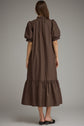 Solid puff sleeve midi with ruffle hem