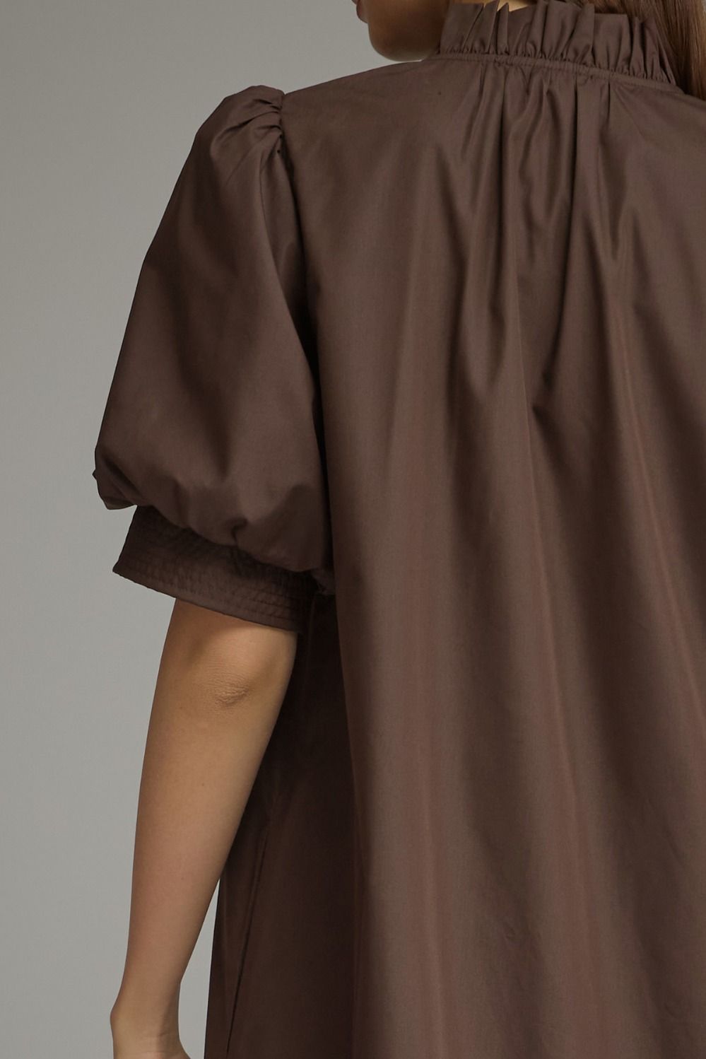 Solid puff sleeve midi with ruffle hem