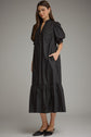 Solid puff sleeve midi with ruffle hem