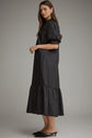 Solid puff sleeve midi with ruffle hem