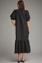 Solid puff sleeve midi with ruffle hem