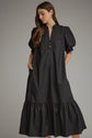 Solid puff sleeve midi with ruffle hem