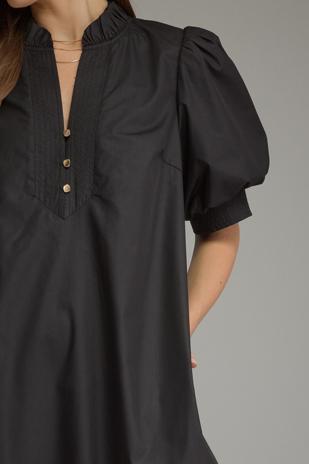 Solid puff sleeve midi with ruffle hem