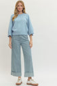 Solid Raglan 3/4 Sleeve Sweater Knit Top