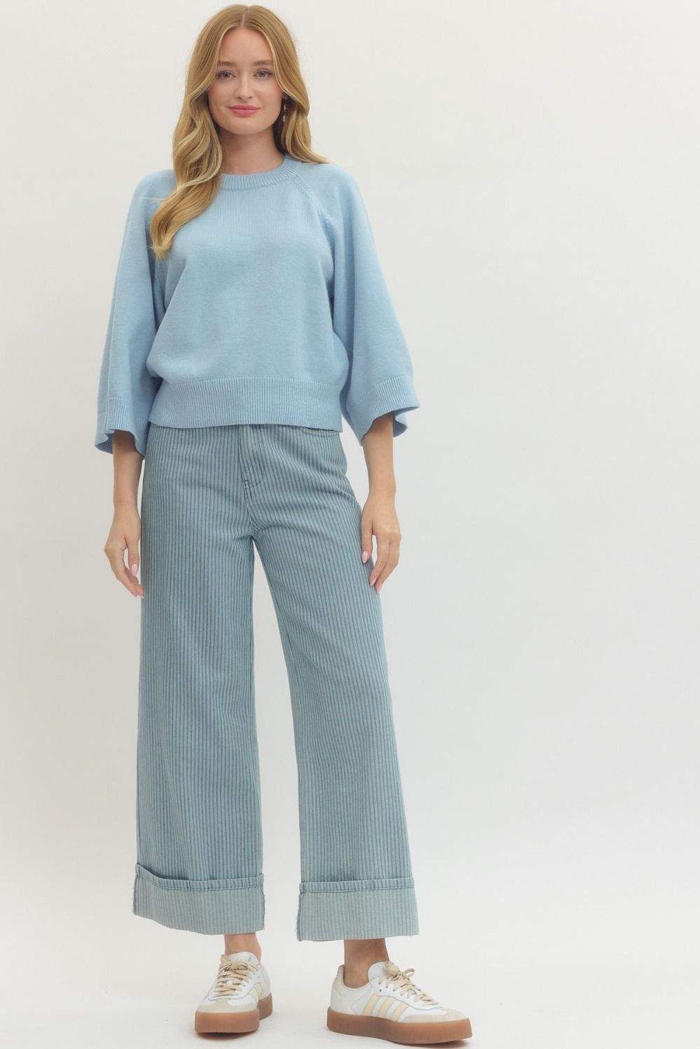 Solid Raglan 3/4 Sleeve Sweater Knit Top