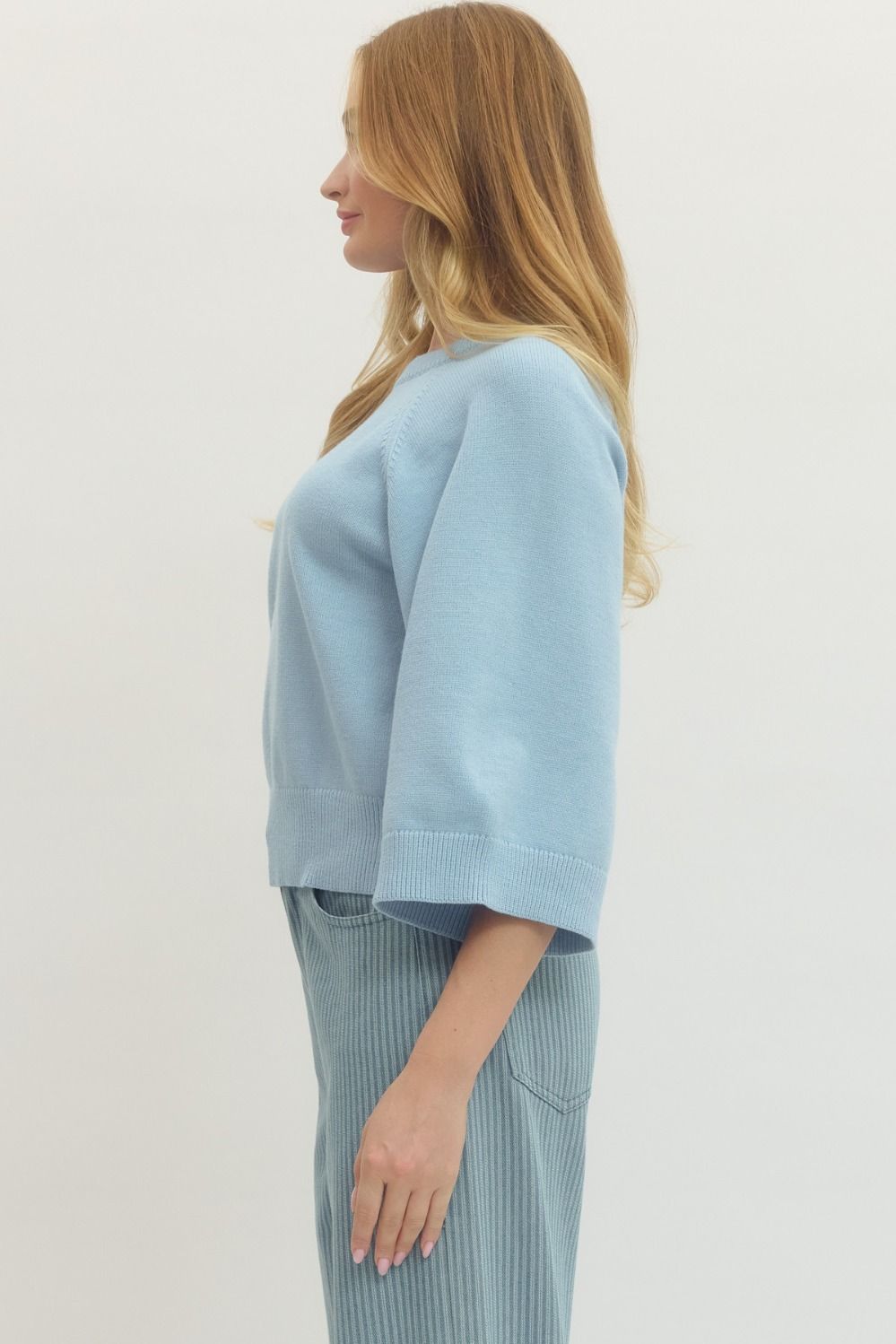 Solid Raglan 3/4 Sleeve Sweater Knit Top
