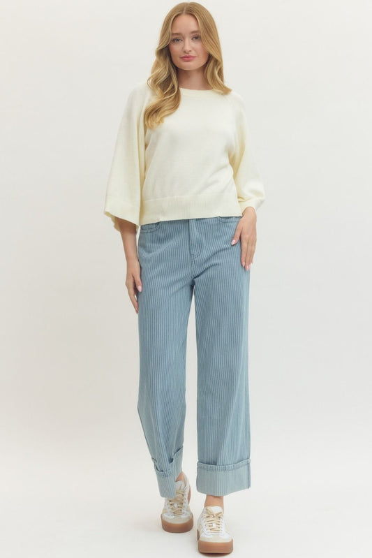Solid Raglan 3/4 Sleeve Sweater Knit Top