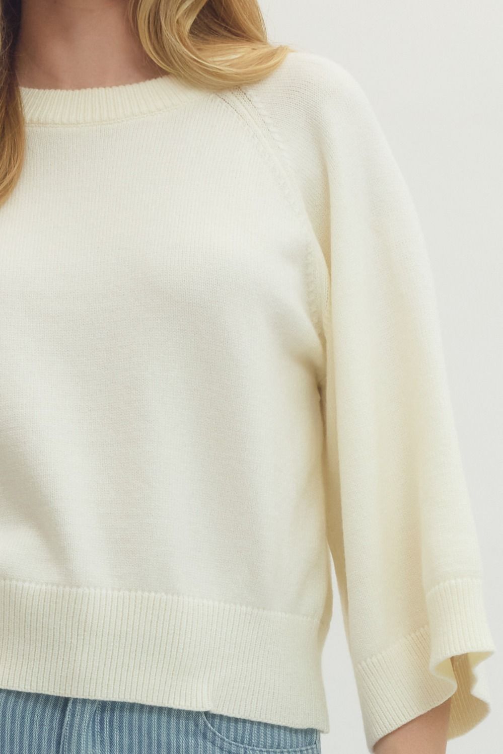 Solid Raglan 3/4 Sleeve Sweater Knit Top
