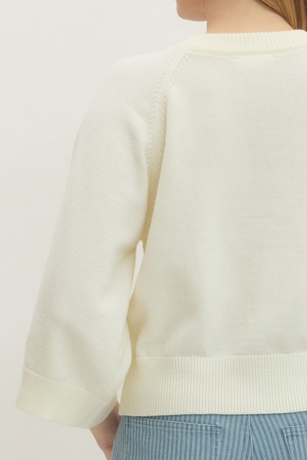 Solid Raglan 3/4 Sleeve Sweater Knit Top
