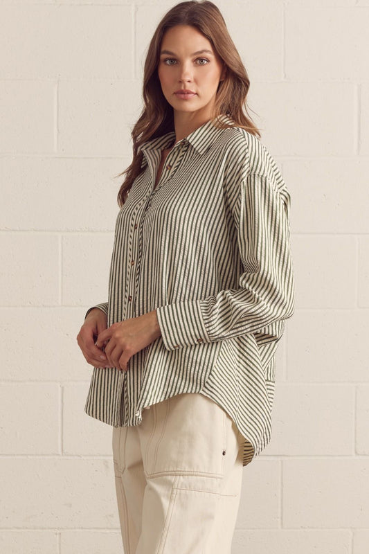 Long Sleeve Button Up Collard Top