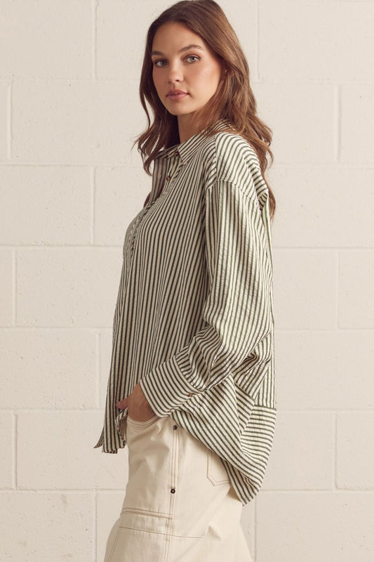 Long Sleeve Button Up Collard Top