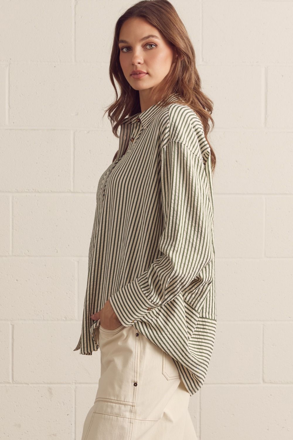 Long Sleeve Button Up Collard Top