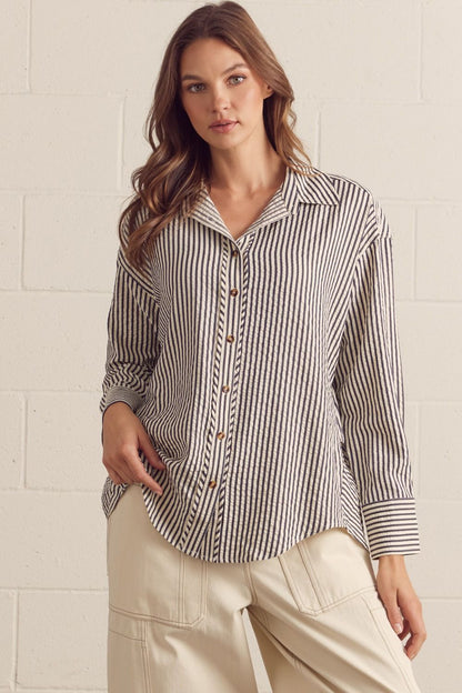 Long Sleeve Button Up Collard Top