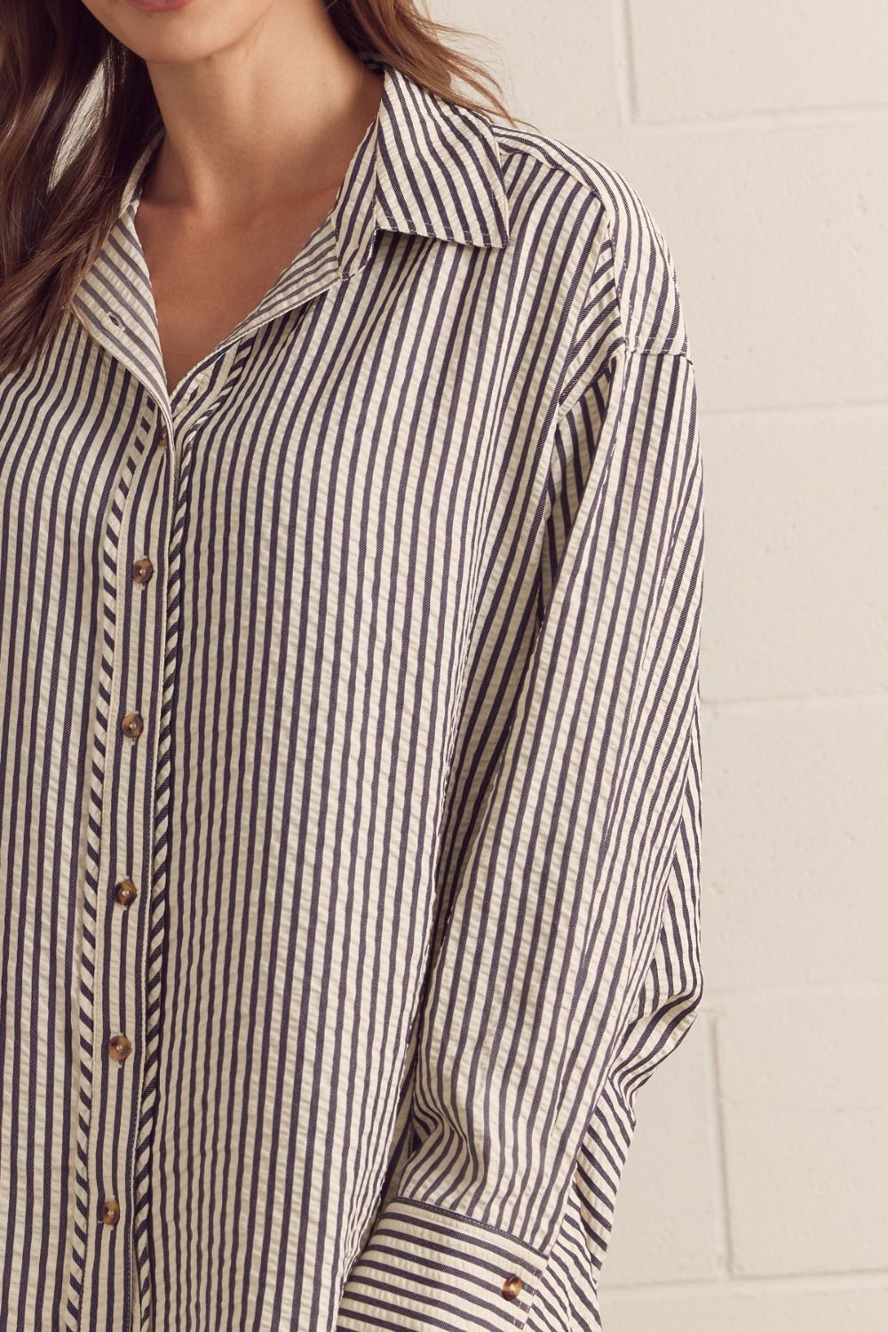 Long Sleeve Button Up Collard Top