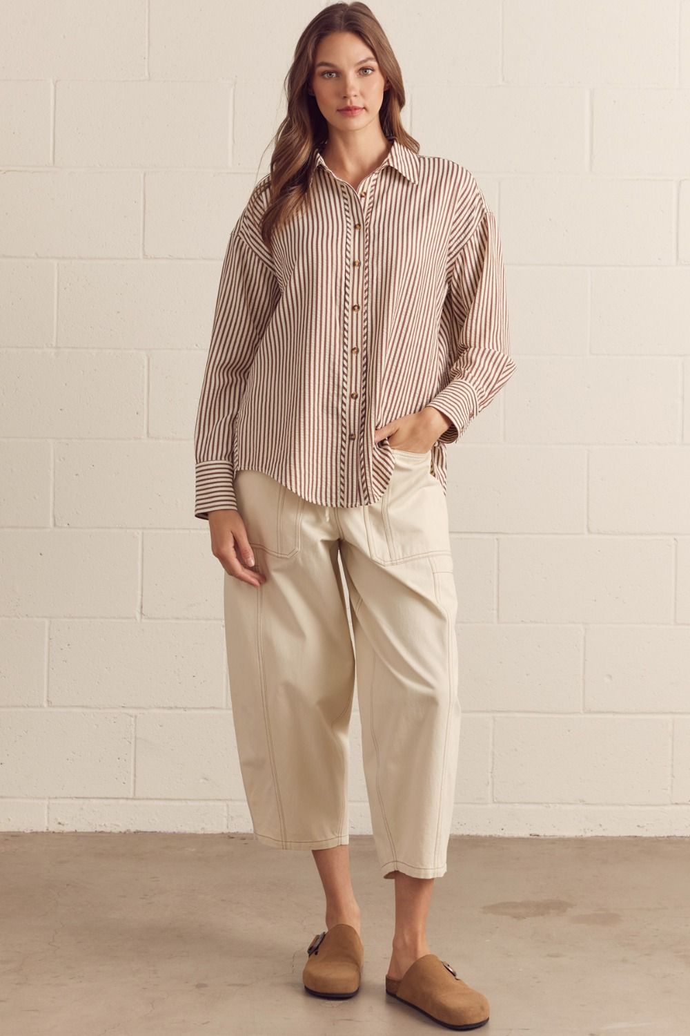 Long Sleeve Button Up Collard Top