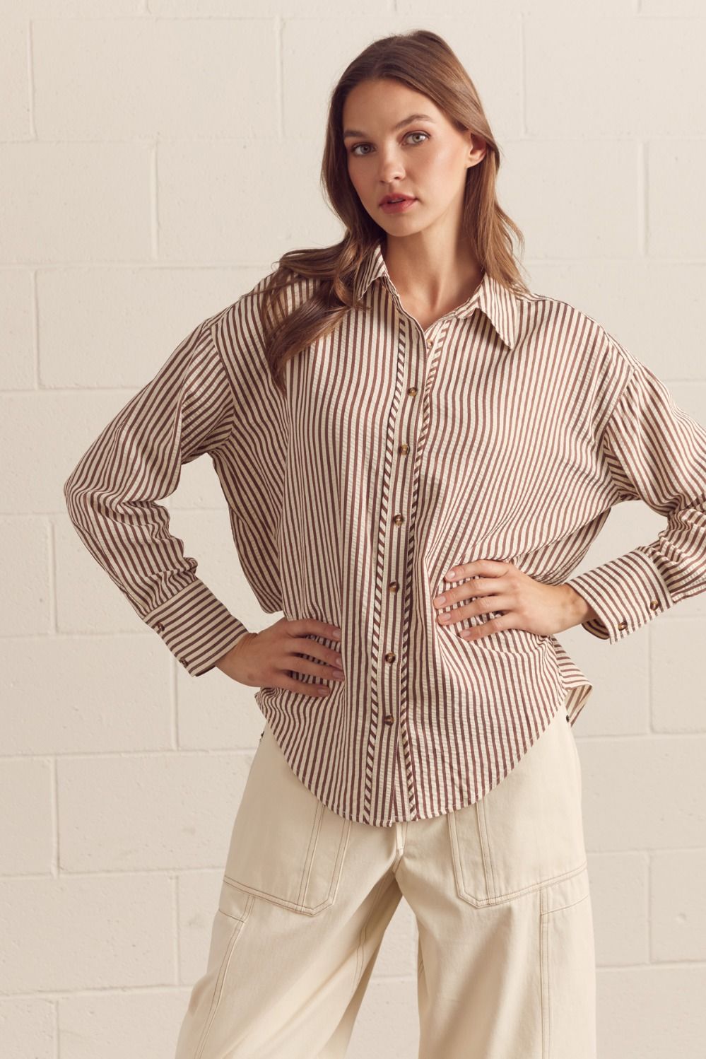 Long Sleeve Button Up Collard Top