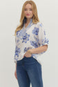 Floral Print Dolman Top with Stripe Band Collar