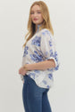 Floral Print Dolman Top with Stripe Band Collar