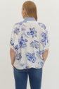 Floral Print Dolman Top with Stripe Band Collar