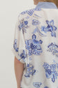 Floral Print Dolman Top with Stripe Band Collar