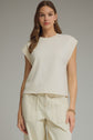 Solid Round Neck Cap Sleeve Top Featuring Ribbed Trim