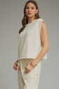 Solid Round Neck Cap Sleeve Top Featuring Ribbed Trim
