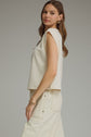 Solid Round Neck Cap Sleeve Top Featuring Ribbed Trim
