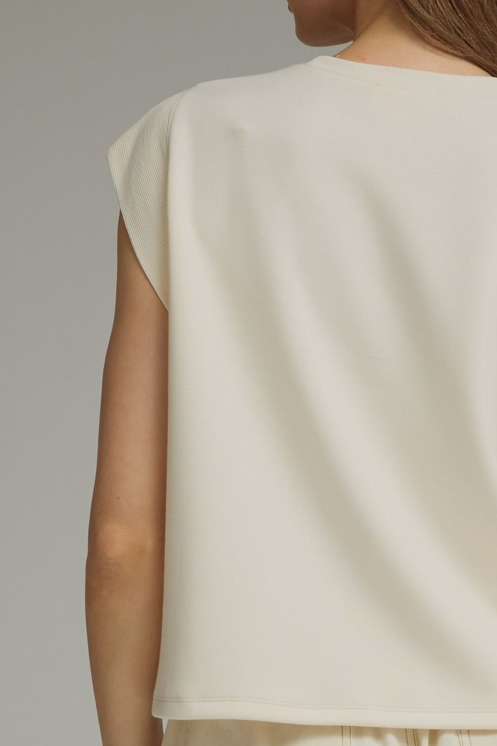 Solid Round Neck Cap Sleeve Top Featuring Ribbed Trim
